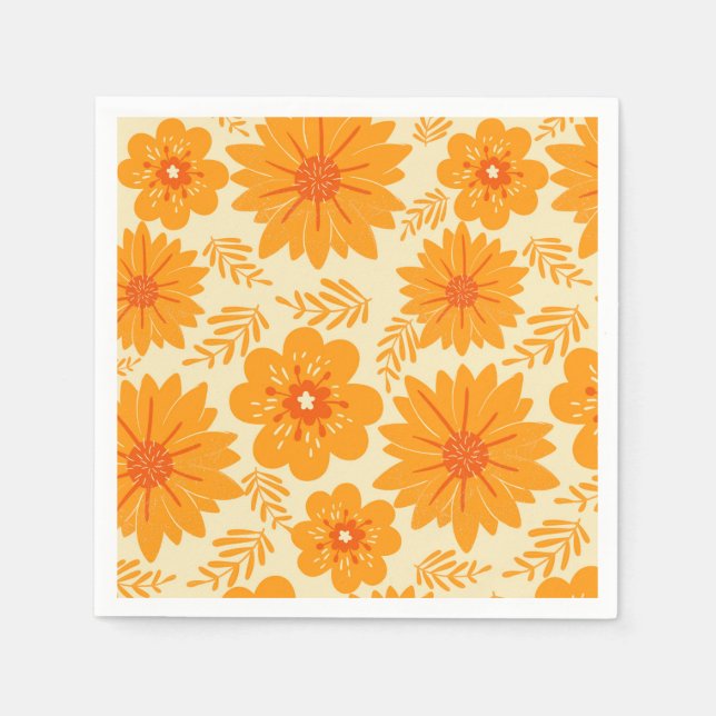 Guardanapo De Papel Padrão de Flor Laranja do Meio século de Imagem Re (Frente)