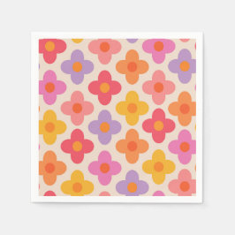 Guardanapo De Papel Padrão de Flores Coloridas Retro Hippie Mod 