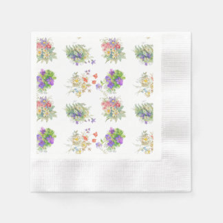Guardanapo De Papel padrão de flores da floresta em aquarela