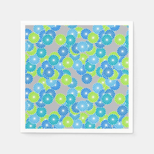 Guardanapo De Papel Padrão de flores de Art Deco - azul e verde limão (Frente)