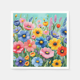 Guardanapo De Papel Padrão de Flores de Primavera Vibrantes em Aquarel