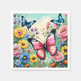 Guardanapo De Papel Padrão de Flores de Primavera Vibrantes em Aquarel