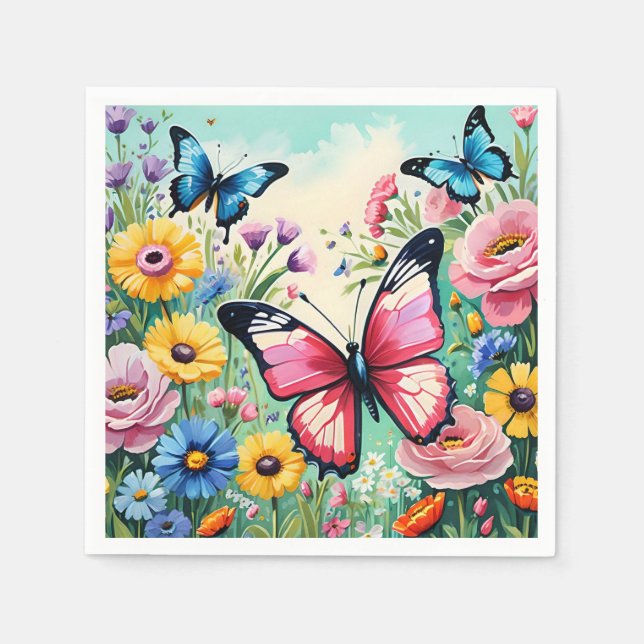 Guardanapo De Papel Padrão de Flores de Primavera Vibrantes em Aquarel (Frente)
