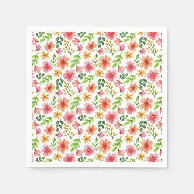 Guardanapo De Papel Padrão de Flores Rosa em Aquarela (Frente)