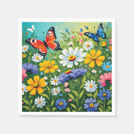 Guardanapo De Papel Padrão de Flores Vibrantes de Primavera em Aquarel