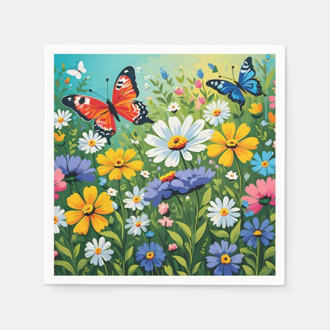 Guardanapo De Papel Padrão de Flores Vibrantes de Primavera em Aquarel (Frente)