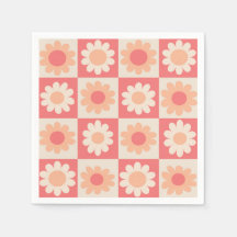 Padrão de Flores Xadrez em Rosa Pastel Retro