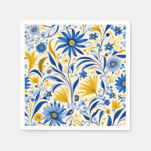 Guardanapo De Papel Padrão de Folhas Azuis e Amarelas de Cornflower
