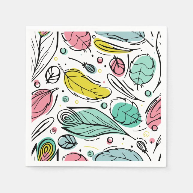 Guardanapo De Papel Padrão de folhas em fundo branco para aniversário (Frente)