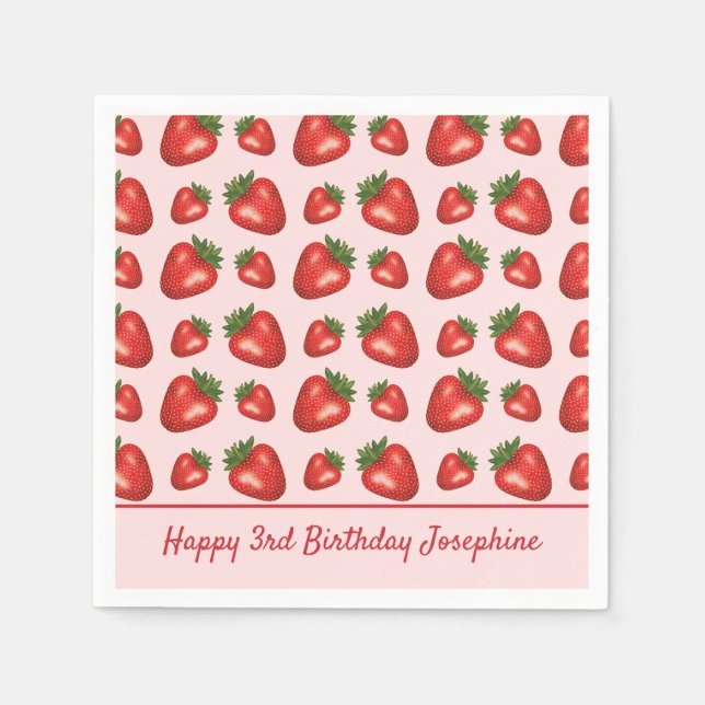 Guardanapo De Papel Padrão De Fruta De Morango No Feliz Aniversário Ro (Frente)