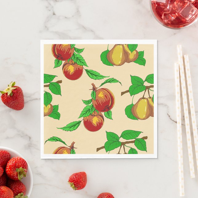 Guardanapo De Papel Padrão de Frutas de Pêssego e Pera Botânica Rústic (Criador carregado)