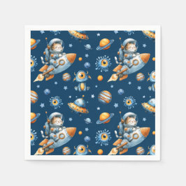 Guardanapo De Papel Padrão de Gato Astronauta Fofo Galáxia Espaço Exte