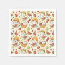 Padrão de Gato de Frutas de Verão - Design de Piqu