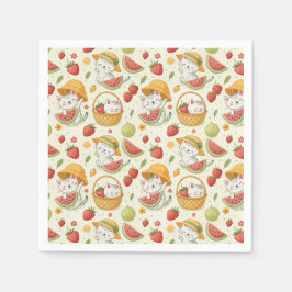 Guardanapo De Papel Padrão de Gato de Frutas de Verão - Design de Piqu