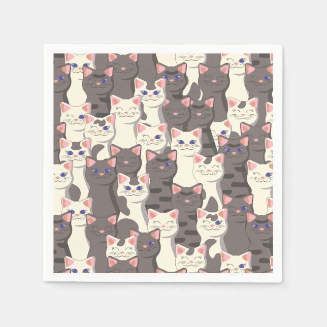 Guardanapo De Papel Padrão de gatos brancos e cinzas (Frente)