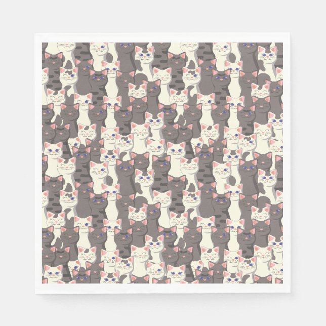 Guardanapo De Papel Padrão de gatos brancos e cinzas (Frente)