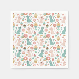 Guardanapo De Papel Padrão de Gatos Fofos & Cupcakes - Arte de Gatinho