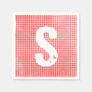 Guardanapo De Papel padrão de gingham branco e vermelho esmaecido