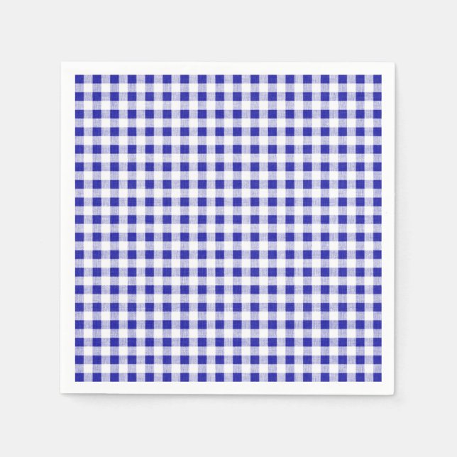 Guardanapo De Papel Padrão de Gingham Branco marinho Azul (Frente)