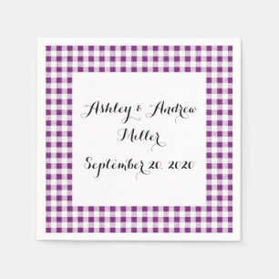 Guardanapo De Papel Padrão de Gingham Branco Roxo