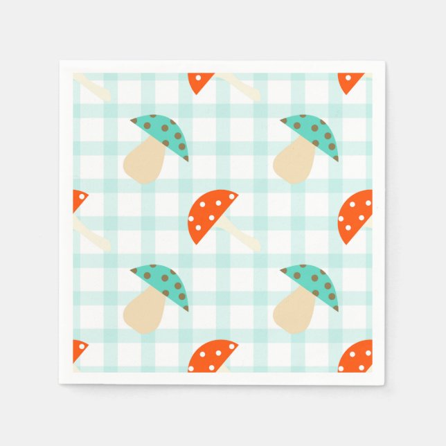 Guardanapo De Papel Padrão de gingham de cogumelos brancos (Frente)