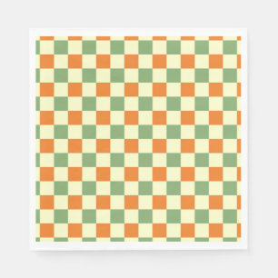 Guardanapo De Papel Padrão de Gingham - Laranja Verde Marrom