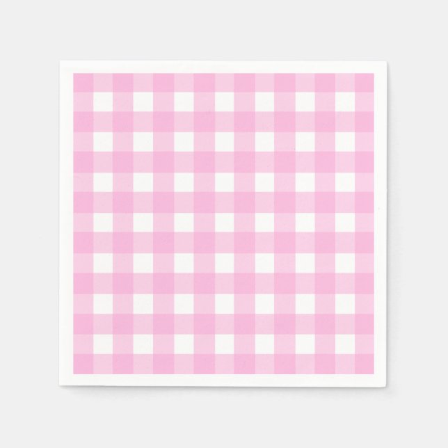 Guardanapo De Papel Padrão de Gingham Rosa Pastel (Frente)