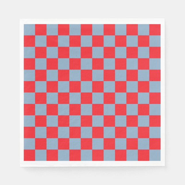 Guardanapo De Papel Padrão de Gingham Verificado com Azul Vermelho (Frente)