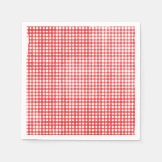 Guardanapo De Papel padrão de gingham vermelho esmaecido e branco (Frente)