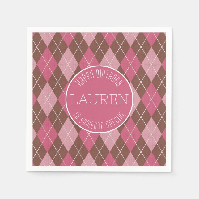 Guardanapo De Papel Padrão de Golfe de Argyle - Rosa / Golfista Elegan (Frente)