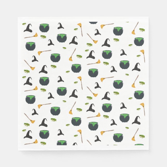 Guardanapo De Papel Padrão de Halloween da Bruxa Broom Caldron (Frente)