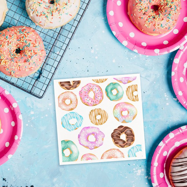 Guardanapo De Papel Padrão de ilustração das rosquinhas doces do deser (Cute desert sweet donuts illustration pattern napkins)