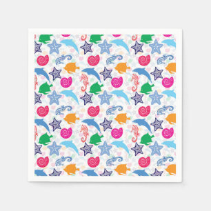 Guardanapo De Papel Padrão de Ilustração de Animais do Mar Coloridos