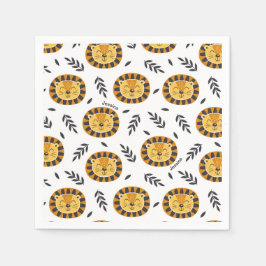 Guardanapo De Papel Padrão de Leão Selvagem com Nome de Criança Aniver