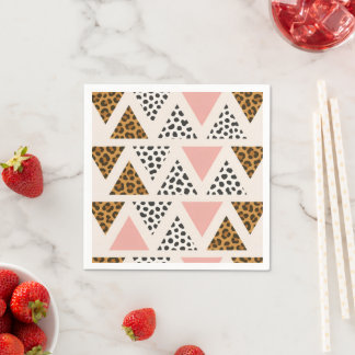 Guardanapo De Papel Padrão de Leopardo Chic e Triângulo Rosa
