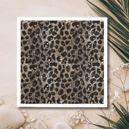 Guardanapo De Papel Padrão de Leopardo Dourado Preto Marrom Brilho Lux