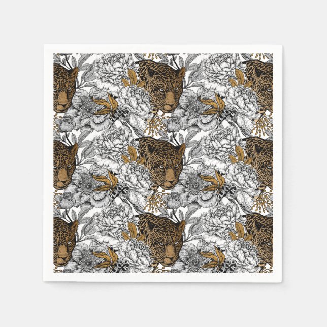 Guardanapo De Papel Padrão de leopardo e peônias (Frente)