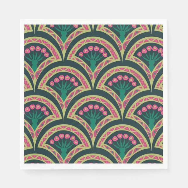 Guardanapo De Papel Padrão de leque floral rosa e verde (Frente)