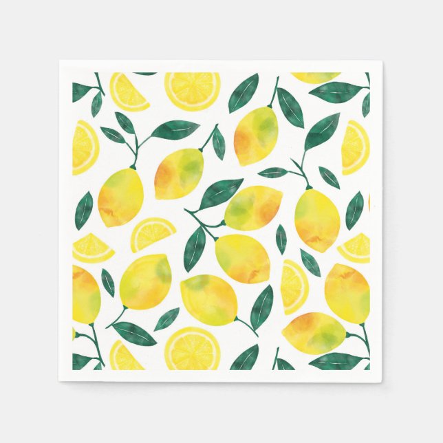 Guardanapo De Papel Padrão de Limão de Aquarela Amarela (Frente)