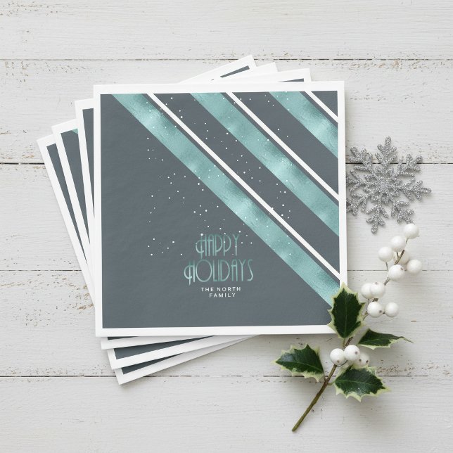 Guardanapo De Papel Padrão de Listras de Natal Azul Turquesa/Branco ID (Criador carregado)
