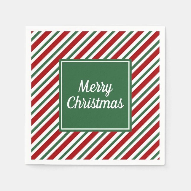 Guardanapo De Papel Padrão de Listras Verdes Clássicas Natal (Frente)