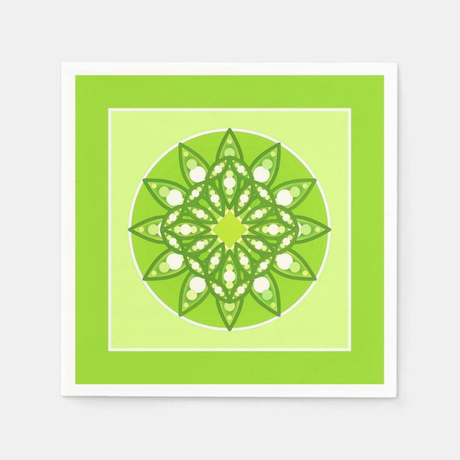 Guardanapo De Papel Padrão de Mandala em tons de verde limão (Frente)