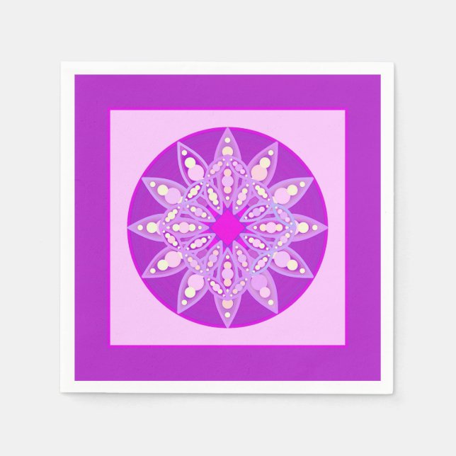 Guardanapo De Papel Padrão de mandala em violeta, orquídea e rosa (Frente)
