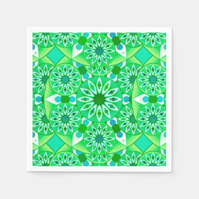 Guardanapo De Papel Padrão de Mandala, verde-Emerald e pavão (Frente)
