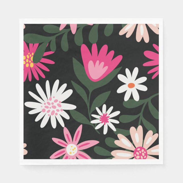 Guardanapo De Papel Padrão de Margarida Rosa e Branco (Frente)
