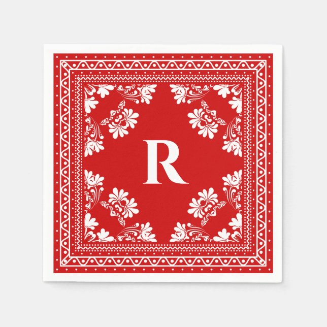 Guardanapo De Papel Padrão de Monograma Bandanna (Frente)