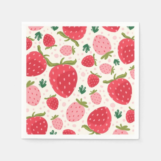 Guardanapo De Papel Padrão de Morango Rosa Vermelho Fofo (Frente)