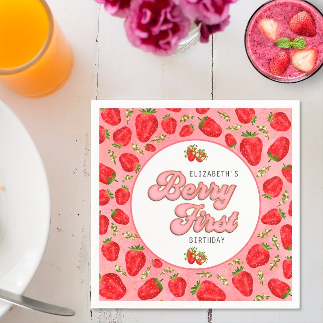 Guardanapo De Papel Padrão de Morango Vermelho Simples Berry Primeiro (Criador carregado)