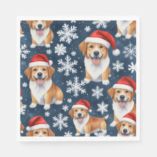 Guardanapo De Papel Padrão de Natal Cães Corgi & Flocos de Neve