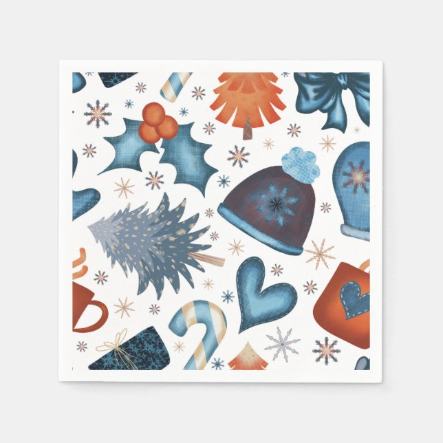 Guardanapo De Papel Padrão de Natal da Aquarela Festiva (Frente)